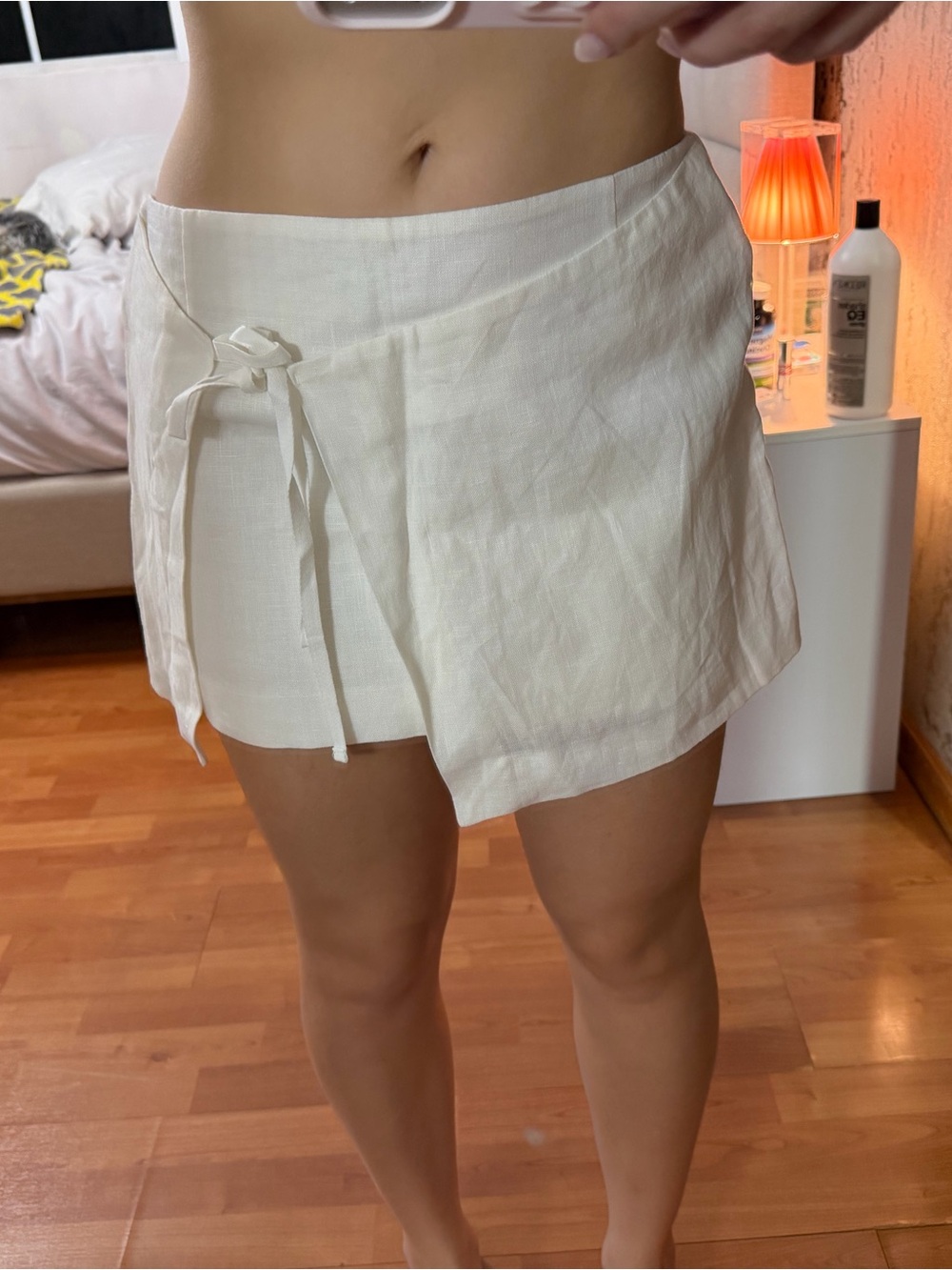 Mango Cream Linen Wrap Skort with Side Tie